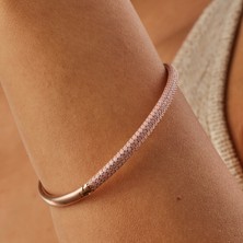 Joy Of Jade Sunshine Kelepçe Bileklik, 1 Mikron Rose Gold - Kırmızı Altın Kaplama - Pembe Opal Taş - Pinky