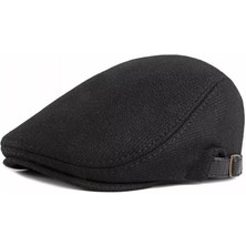 Valkyrie Italyan Style Retro Balık Sırtı Erkek Kasket Şapka Tokalı Ayarlanabilir Erkek Koyu Siyah