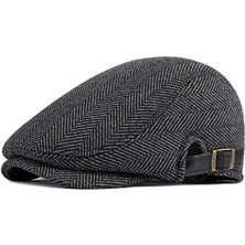 Valkyrie Italyan Style Retro Balık Sırtı Erkek Kasket Şapka Tokalı Ayarlanabilir Erkek Koyu Gri