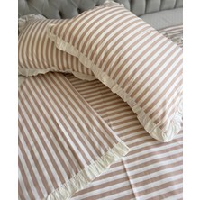 Calina Home Krem Çizgili Fırfırlı Nevresim Takımı