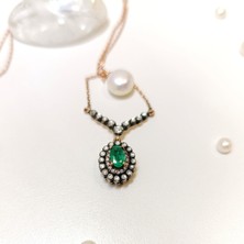 Altın Ofisi Elmas ve Zümrüt Taşlı Kolye 8 Ayar Altın Hd Videolu