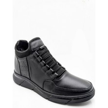 Çiğdem Kundura Gerçek Deri Lastik Bağlı Içi Yünlü Erkek Bot - Siyah - 41