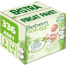 Bebem Natural Bebem Bebek Bezi Natural Beden:3 (4-9kg) Midi 336 Adet Ekstra Fırsat Pk