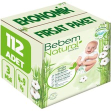 Bebem Natural Bebem Bebek Bezi Natural Beden:3 (4-9kg) Midi 112 Adet Ekonomik Fırsat Pk