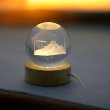 Keyfim Shop Kişiye Özel Işıklı Ahşap Sultanahmet Kristal Cam Küre 6cm