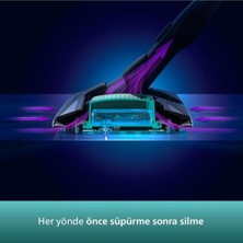 Philips 3'ü 1 Arada Elektrik, Su ve El Tipi Süpürge 8000 Serisi Aqua Plus Kablosuz Dikey Süpürge, Aqua Başlık, LED Başlık, Powerblade Dijital Motoru Akıllı Ekran 3200W Ütü ve Lambader Hediye