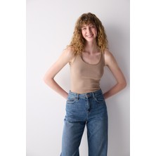 Rib Basic Bej Cami Atlet