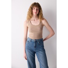 Rib Basic Bej Cami Atlet