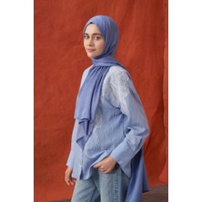 Armanda Italyan Jakar Şerit Desen Şal - Indigo