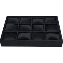 Jewel Box Süet Kumaş Siyah Renk 34X24 cm Yastıklı Çekmece Içi Saat ve Takı Kutusu