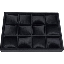 Jewel Box Süet Kumaş Siyah Renk 34X24 cm Yastıklı Çekmece Içi Saat ve Takı Kutusu