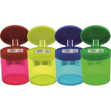 Bubu Şeffaf Elips Kalemtıraş Çift Delikli Hazneli 4 Farklı Renk Adet