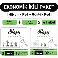 Sleepy Natural Ultra Ped Gece 18 Adet + Uzun Günlük Ped 32 Adet X4 Paket