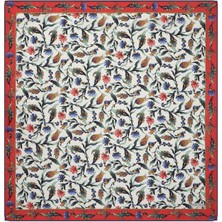 Bursa İpek Kırmızı Karanfil Lale Desen Soft Eşarp