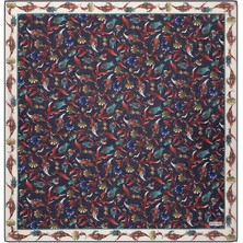 Bursa İpek Lacivert Karanfil Lale Desen Soft Eşarp