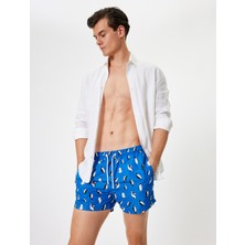 Koton Oversize Deniz Şortu Kısa Penguen Desenli Beli Bağcıklı