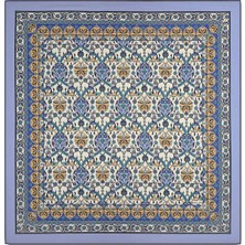 Bursa İpek Indigo Çini Lale Desen Soft Eşarp