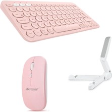 Microcase AL4515 Huawei Matepad Se 11 Tablet Için Bluetooth Klavye + Mouse + Tablet Standı - Pembe