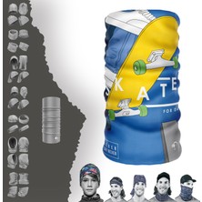 E-Taktik Extreme Mavi Tabanlı Skate Desenli Boyunluk Bandana Baf Toka Maske Saçbandı