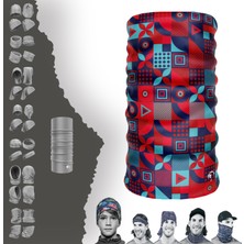 Extreme Pembe Mavi Geometrik Desenli Boyunluk Bandana Baf Toka Maske Saçbandı