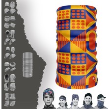 Extreme Sarı Lacıvert Kareli Tabanlı Renkli Boyunluk Bandana Baf Toka Maske Saçbandı