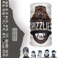 E-Taktik Extreme Grızzlıes Yazılı Ayılı Beyaz  Boyunluk Bandana Baf Toka Maske Saçbandı