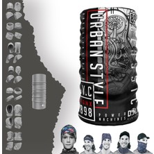 Extreme Beyaz Motorlu Gri Boyunluk Bandana Baf Toka Maske Saçbandı