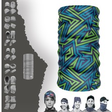 E-Taktik Extreme 3D Geometrik Mavi Yeşil Boyunluk Bandana Baf Toka Maske Saçbandı