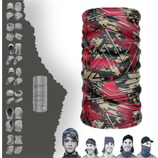 E-Taktik Extreme Geometrik Çizgili Kırmızı Boyunluk Bandana Baf Toka Maske Saçbandı