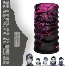 Extreme Siyah Zeminli Pembe Desenli Boyunluk Bandana Baf Toka Maske Saçbandı