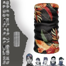 E-Taktik Extreme Sonbahar Yapraklı Siyah Boyunluk Bandana Baf Toka Maske Saçbandı