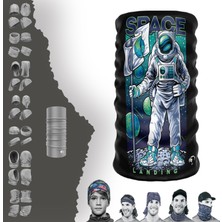 Extreme Yeşil Gri Astronot Desenli Boyunluk Bandana Baf Toka Maske Saçbandı
