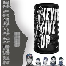 E-Taktik Extreme Beyaz Never Gıve Up Yazılı Boyunluk Bandana Baf Toka Maske Saçbandı