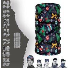 E-Taktik Extreme Noel Süslemeli Lacıvert  Boyunluk Bandana Baf Toka Maske Saçbandı