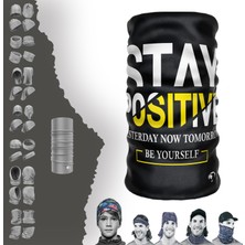 E-Taktik Extreme Stay Positive Yazılı Siyah Boyunluk Bandana Baf Toka Maske Saçbandı
