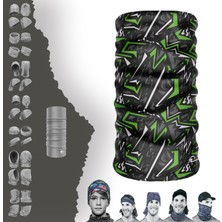 Extreme Yeşil Çizgili Siyah  Boyunluk Bandana Baf Toka Maske Saçbandı