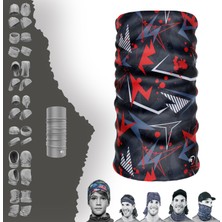 E-Taktik Extreme  Karışık Gri Kırmızı Renkli Boyunluk Bandana Baf Toka Maske Saçbandı