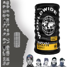 E-Taktik Extreme Dünya Desenli Sarı Siyah Boyunluk Bandana Baf Toka Maske Saçbandı