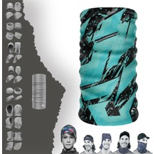 E-Taktik Extreme Siyah Tabanlı Mavi Desenli Boyunluk Bandana Baf Toka Maske Saçbandı