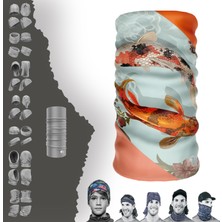 E-Taktik Extreme Turuncu Pembe Balıklar Çiçekli  Boyunluk Bandana Baf Toka Maske Saçbandı