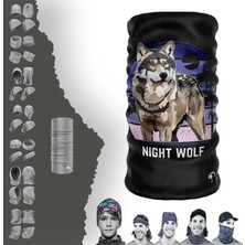 E-Taktik Extreme Mor Tonlu Gün Batımı ve Kurt Desenli Boyunluk Bandana Baf Toka Maske Saçbandı