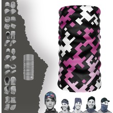 E-Taktik Extreme Beyaz Pembe Dijital Desenli Boyunluk Bandana Baf Toka Maske Saçbandı