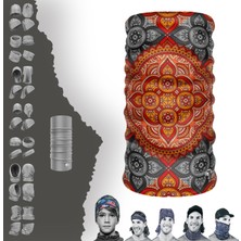 E-Taktik Extreme Turuncu Kırmızı Çiçek Desenli Boyunluk Bandana Baf Toka Maske Saçbandı