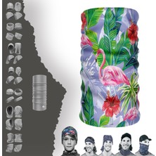 E-Taktik Extreme Pembe Flamingo Mor Tabanlı Boyunluk Bandana Baf Toka Maske Saçbandı
