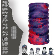 E-Taktik Extreme Mor Tabanlı Kırmızı Baskılı Boyunluk Bandana Baf Toka Maske Saçbandı