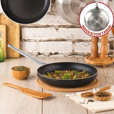 Evren 24 cm Chef Indüksiyonlu Maksi Tava, Horeca Indüksiyon Tabanlı Kızartma Tavası (Çelik Çubuk Kulp)