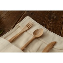 Las Vivas Craft Tahta Çatal Bıçak Kaşık Takımı, Zeytin Ağacından Kamp Seti, Keten Çantalı Ahşap Kahvaltılık,