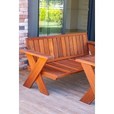 Woodman Furniture Joy Tropik 4 Kişilik Sehpalı ( Orta Masalı ) Ahşap Bahçe Balkon Oturma Takımı Masif Maun Ağacı