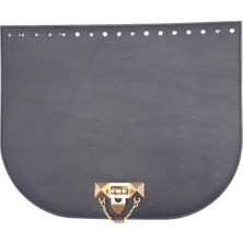 Angel Çanta Aksesuar 24X19 cm Suni Deri Lacivert Renk Zincirli Kilitli Kapak Light Gold Metalli