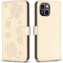 Mays Shop IPhone 15 Için Flip Case Yonca Çiçek Pu Deri Çok Renkli Cüzdan Kart (Yurt Dışından)